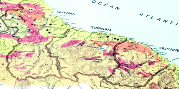 Mapa de la meseta de Guyana